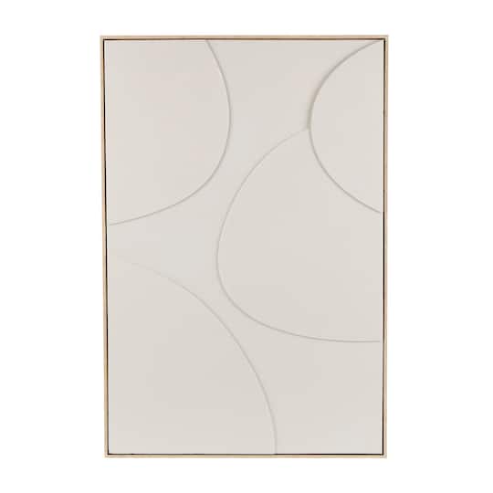 Beige Wooden Geometric Framed Wall Art with Abstract Circles and Brown Wooden Frame